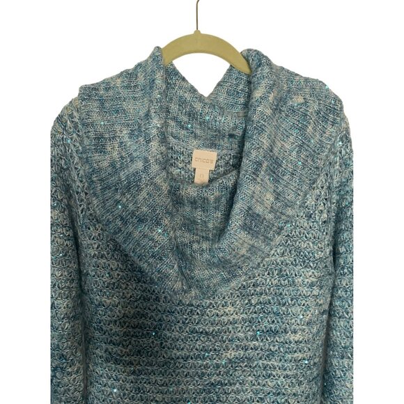 CHICO'S Turquoise Blue "Dorothy" Off-Shoulder Sequins Long-Sleeve Sweater NWT S - Picture 4 of 9
